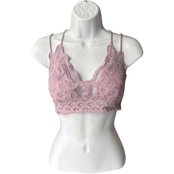 Zenana floral lace bralette L dusty mauve strappy crisscross smocked back - Picture 1 of 5